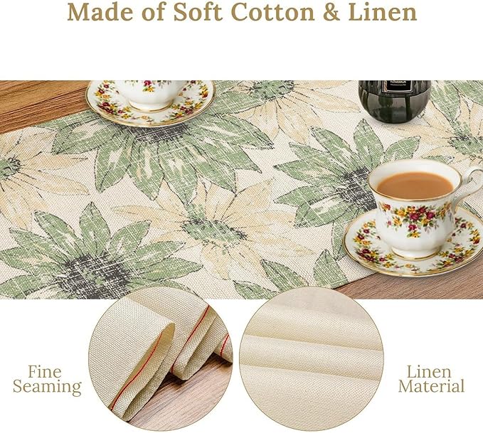 Chrysanthemum Vintage Floral Table Runner, Elegant Yellow Sunflower Spring - Image 7