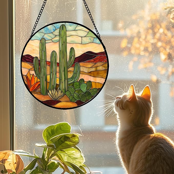 Stained Glass Window Hanging, Abstract Desert Landscape Suncatcher Birthday - Image 4