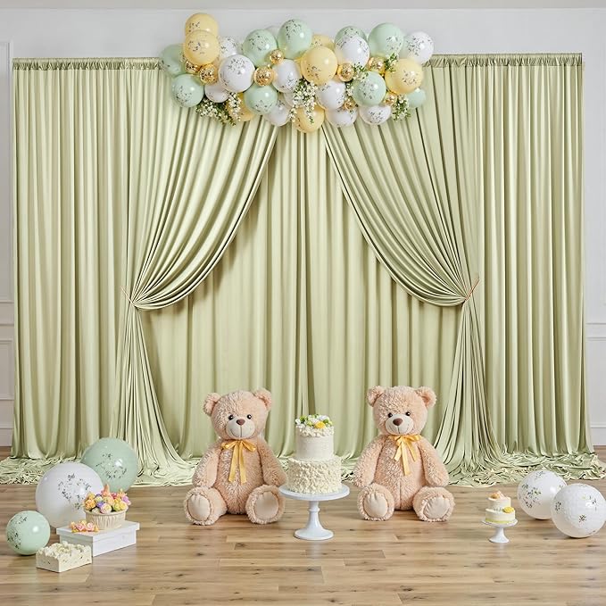 40 ft x 10 ft Wrinkle Free Sage Green Backdrop Curtain - Image 7