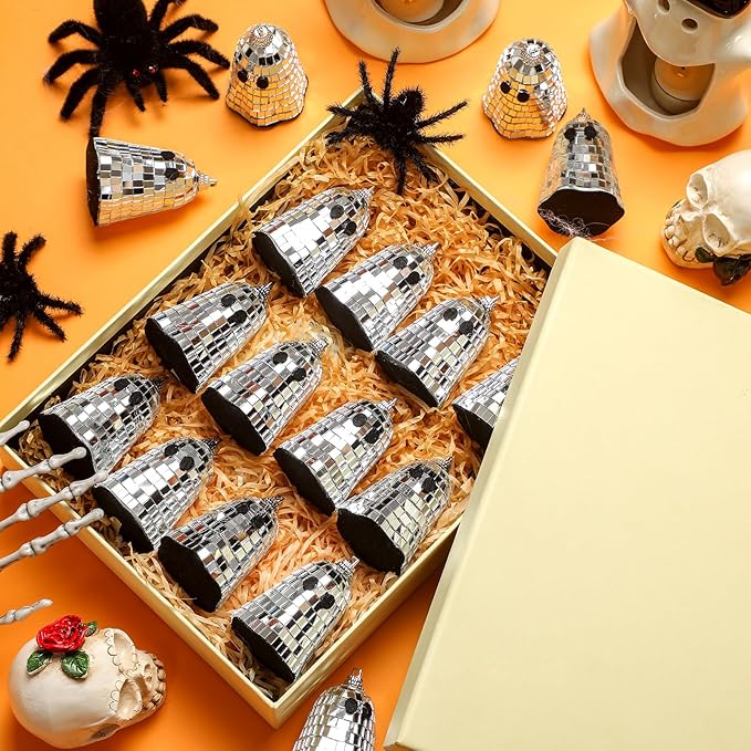 24 Pcs Halloween Disco Ghosts Decor Halloween Ornament Silver Mirror Disco - Image 4