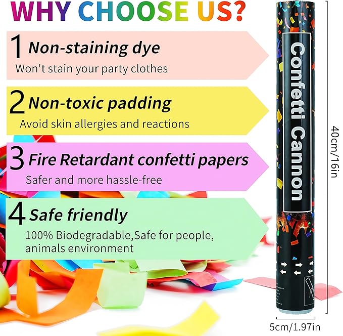 16in Biodegradable Confetti Poppers, Confetti Cannons Bulk - Image 6
