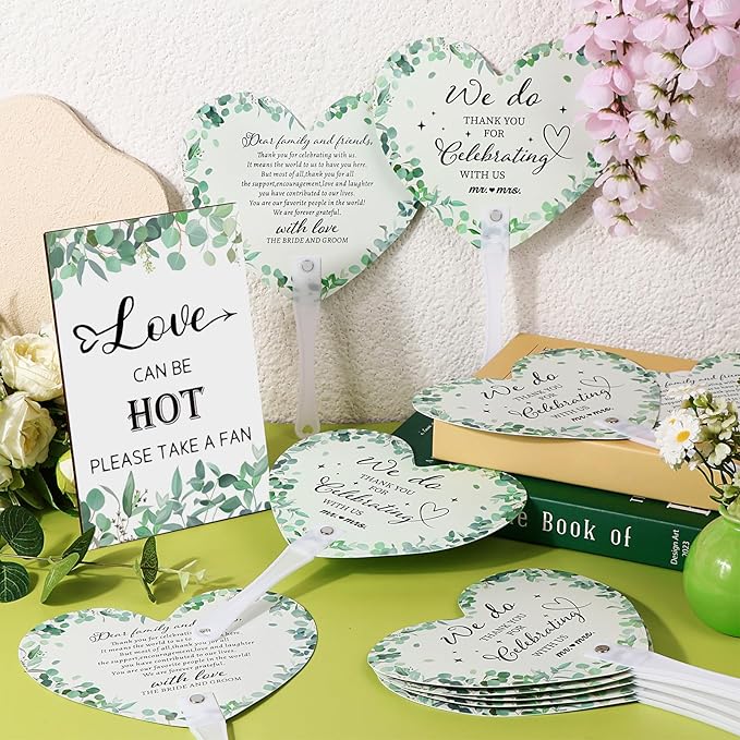 60Pcs Wedding Fan Gifts for Guests Greenery Handheld Fan - Image 5
