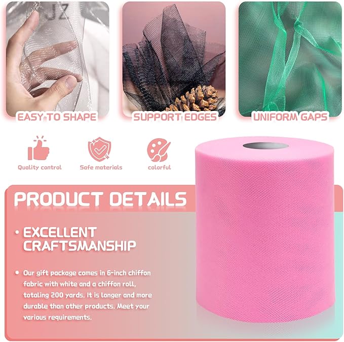 6" x 200 Yards Pink Tulle Fabric Rolls - Image 3
