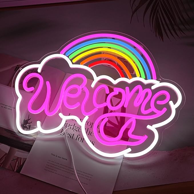 LISIGNVE Rainbow Welcome Neon Sign Cloud Light Up Sign Welcome Led Sign Rainbow - Image 4