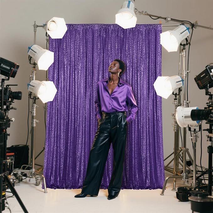 Purple Sequin Backdrop Curtain 4 Pieces 2FTx8FT Glitter Photography Backdrop - Image 7