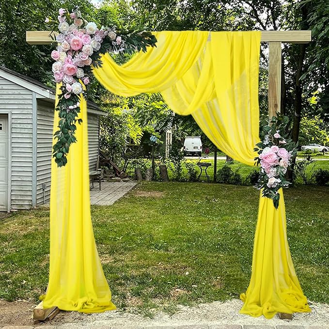 Wedding Arch Draping Fabric Yellow 20Ft 2 Panles Chiffon Drapes - Image 6