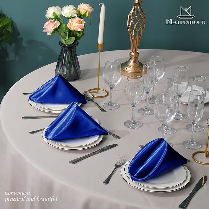 Manyshofu 60 Pieces Royal Blue Satin Napkins - Image 7
