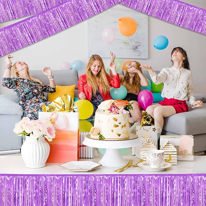 4 Pack 10 Ft Light Purple Foil Fringe Garland Metallic Streamers Tinsel Banner - Image 4