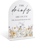 Wedding Signs for Ceremony and Reception, Boho Floral Acrylic Drinks are on Us by Unknown