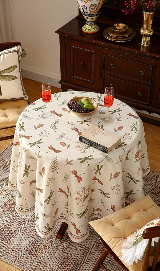 ISAENNE Designer Floral Linen Round Tablecloth, French Off White Elegant Table - Image 7