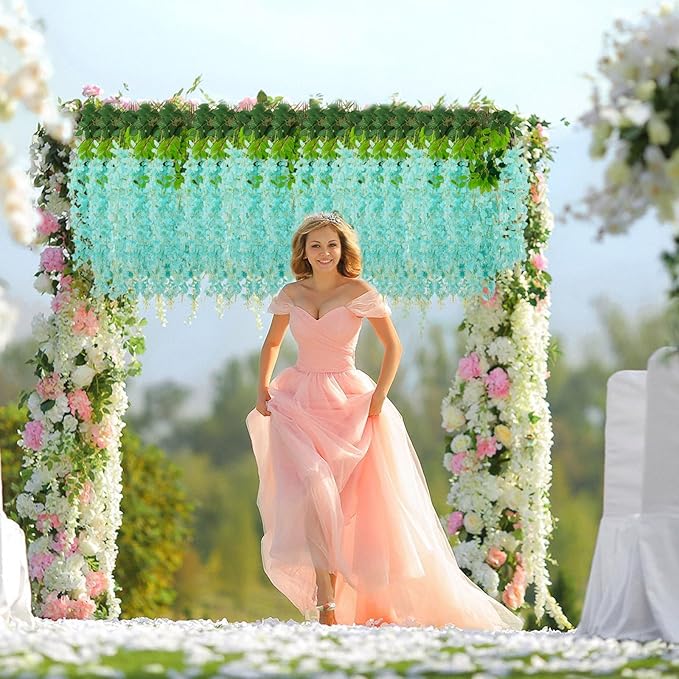36 Pack Teal Wisteria Hanging Flowers, 3.44 Ft Fake Hanging Flowers, Artificial - Image 5