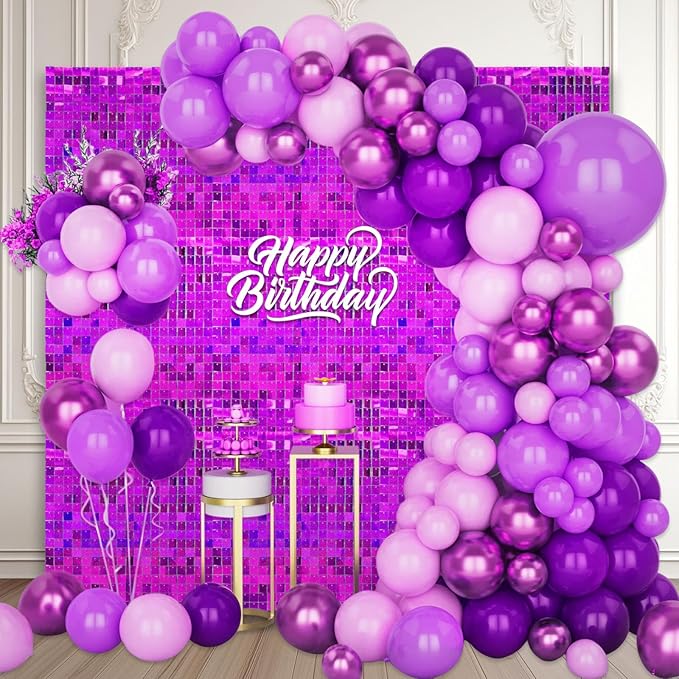 24PCS Purple Shimmer Wall Backdrop, Laser Square Sequin Photo Backdrops Panel by ZEBMOON
