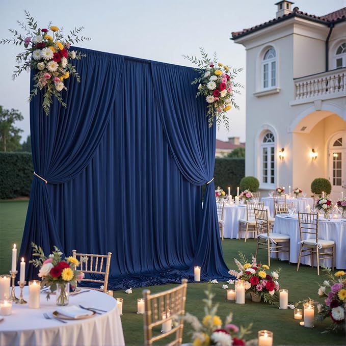 10x10ft Wrinkle Free Navy Blue Backdrop Curtains - Image 3
