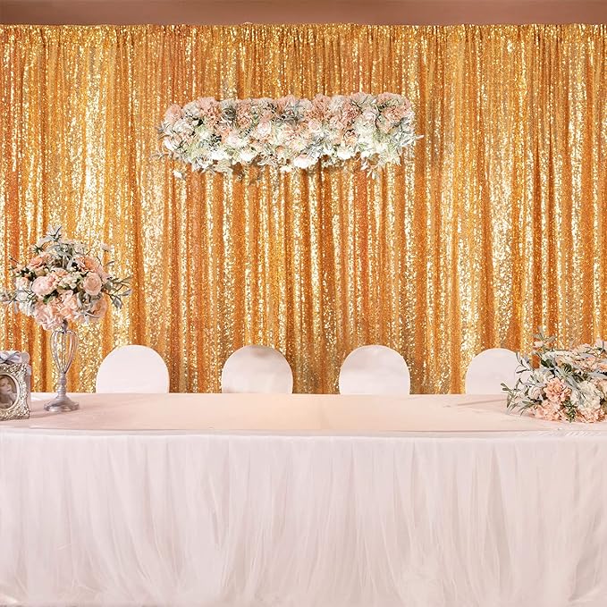 JYFLZQ Gold Sequin Backdrop Curtains 10ft x 10ft 1 Panel Glitter Photo Booth - Image 4