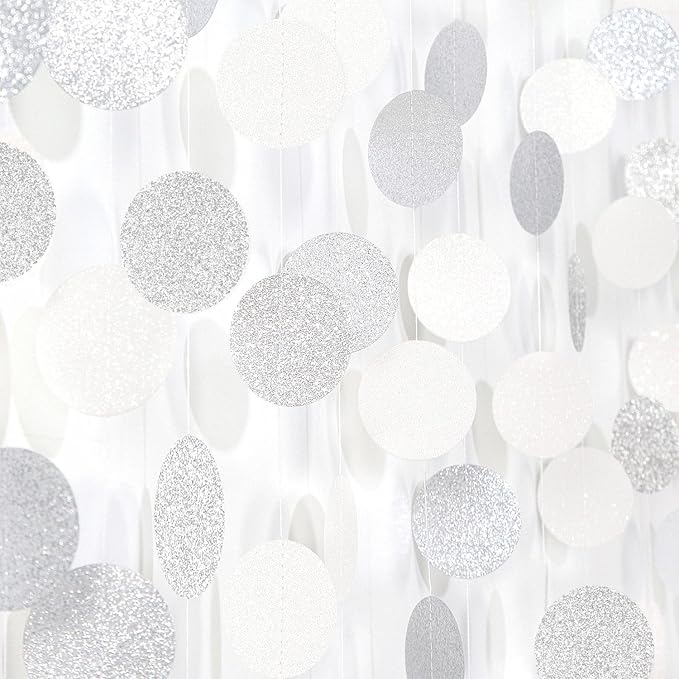 Glitter Silver White Party-Decorations Streamers - 52Ft Birthday Hanging Paper by Hugtmr
