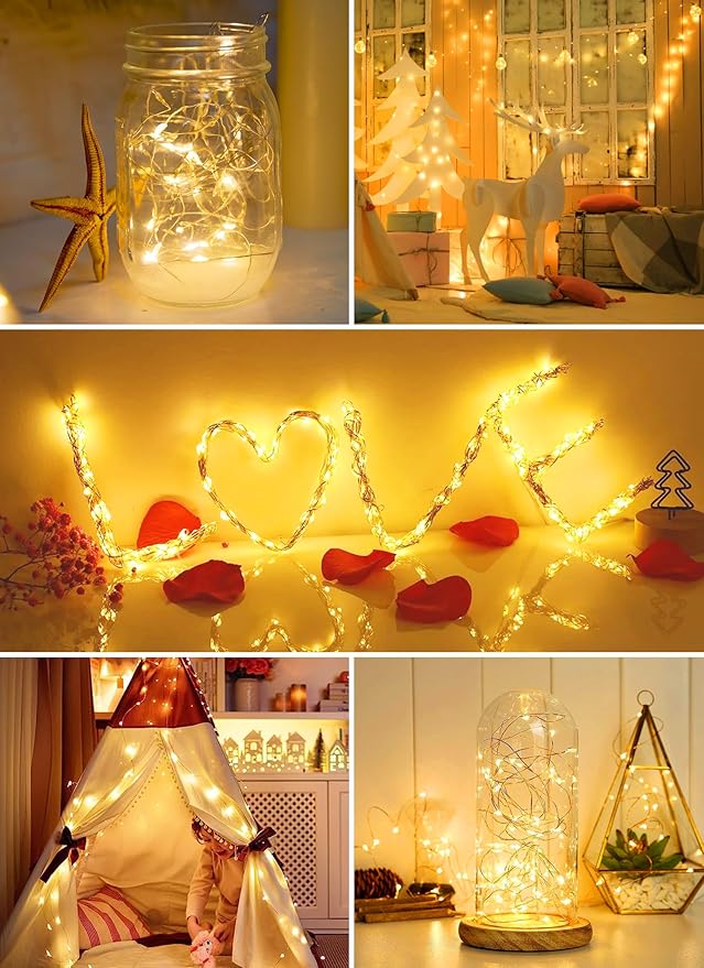 Minetom 12 Pack Fairy Lights Battery Operated -7ft 20 LED Silver Wire String - Image 4