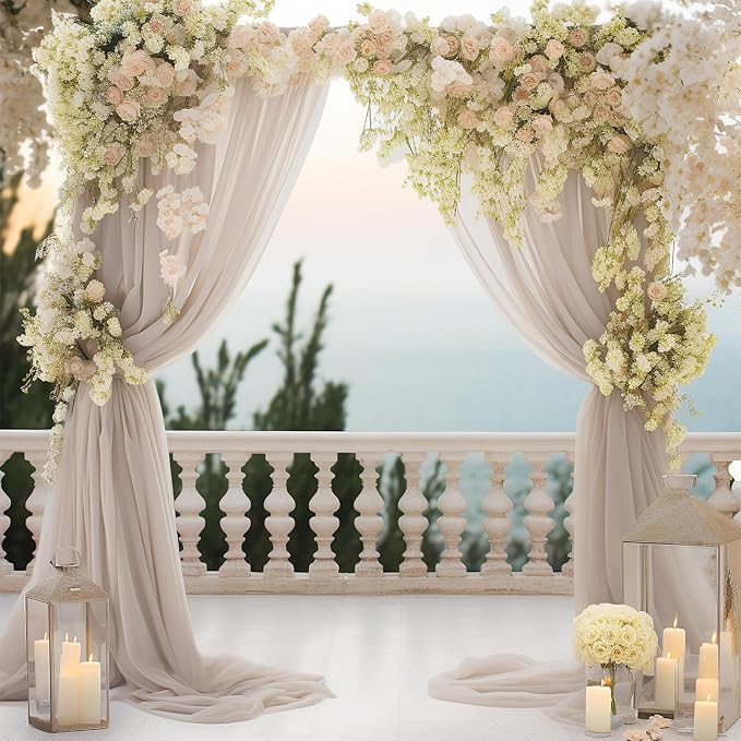 PARTISKY 10ftx7ft Taupe Chiffon Backdrop Curtains, Wrinkle-Free Sheer Fabric by Partisky