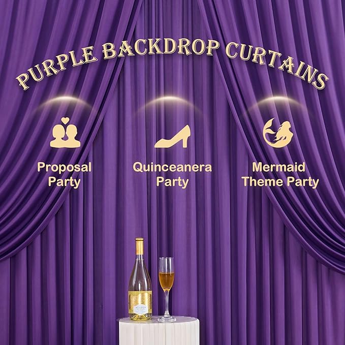 CO-AVE Wrinkle Free Purple Backdrop Curtains - Image 7