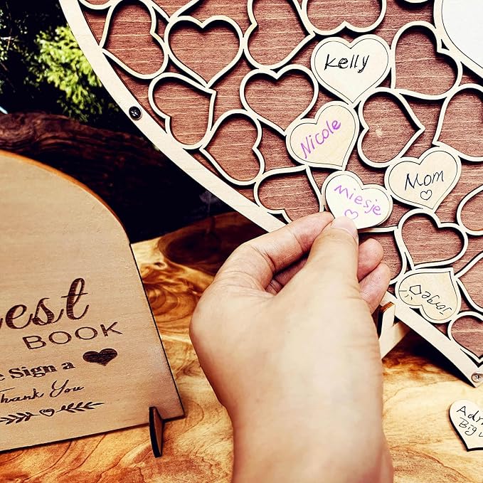 Wedding Guest Book Unique Wooden Heart Alternative GuestBook Bridal Shower - Image 8
