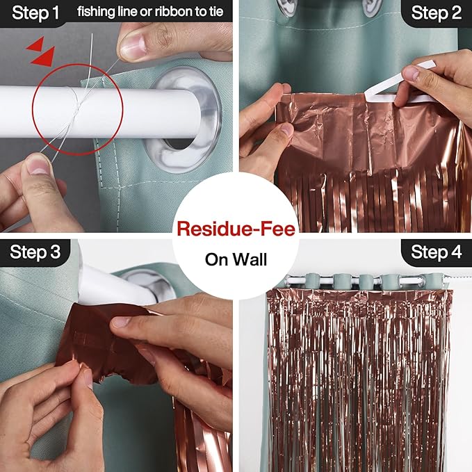 PartyWoo Foil Curtain 2 pcs, 3.3x6.6 ft Metallic Brown Tinsel, Foil Fringe - Image 3