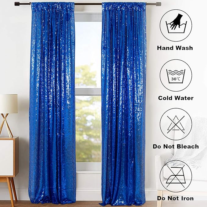 ShinyBeauty Sequin Royal Blue Backdrop Curtains 2 Panels 4Ftx7Ft Photo - Image 5