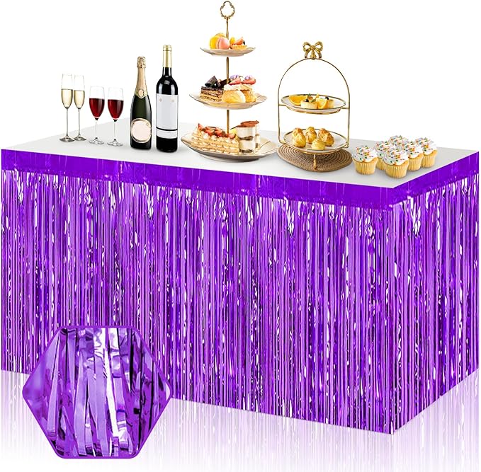 3 Pack 29x108 Inch Purple Foil Fringe Table Skirts Metallic Banner by Ferwzsr