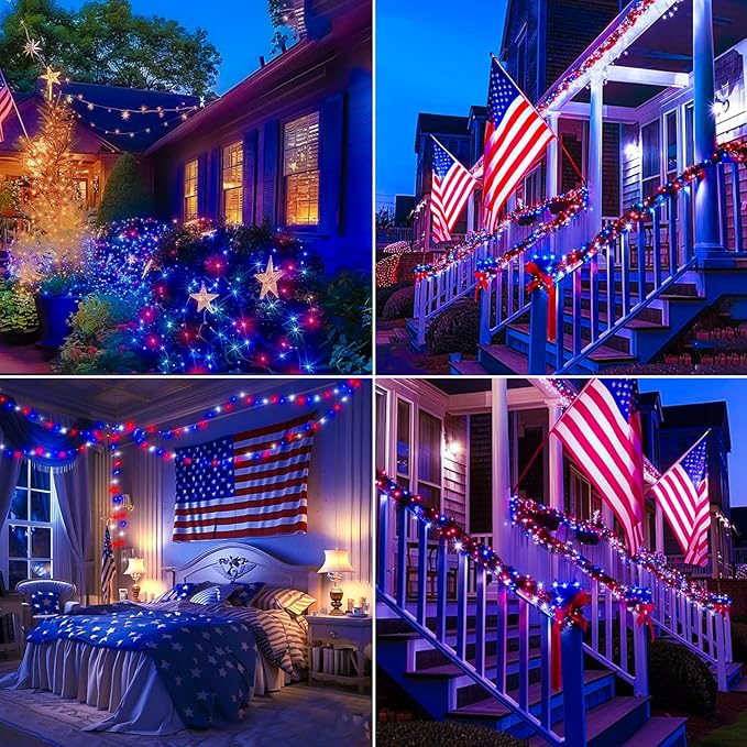 4th of July Decorations Lights Red White & Blue 200 Count 40 Feet Patriotic - Image 3