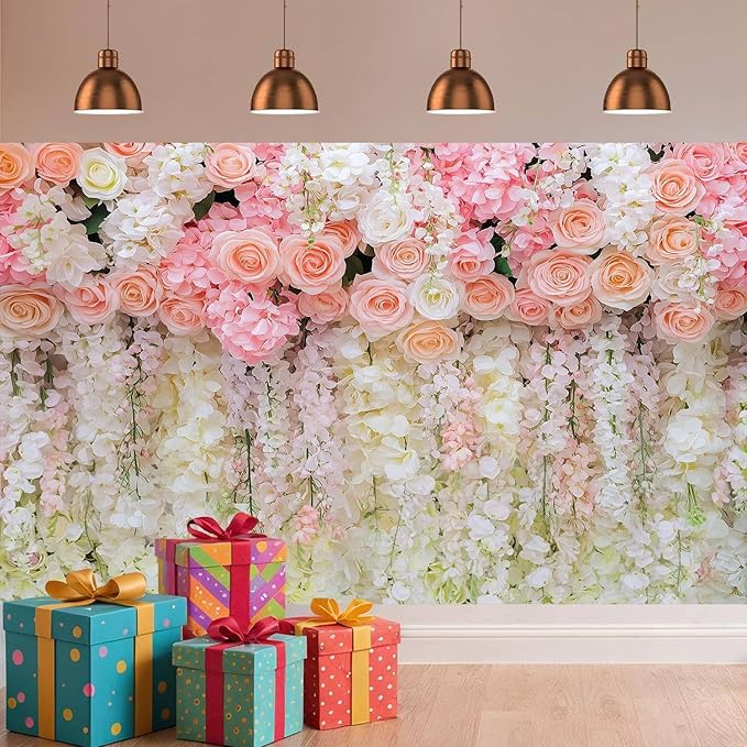 5x4ft Pink Rose Flower Wedding Photography Backdrop Spring Floral Photography - Image 4