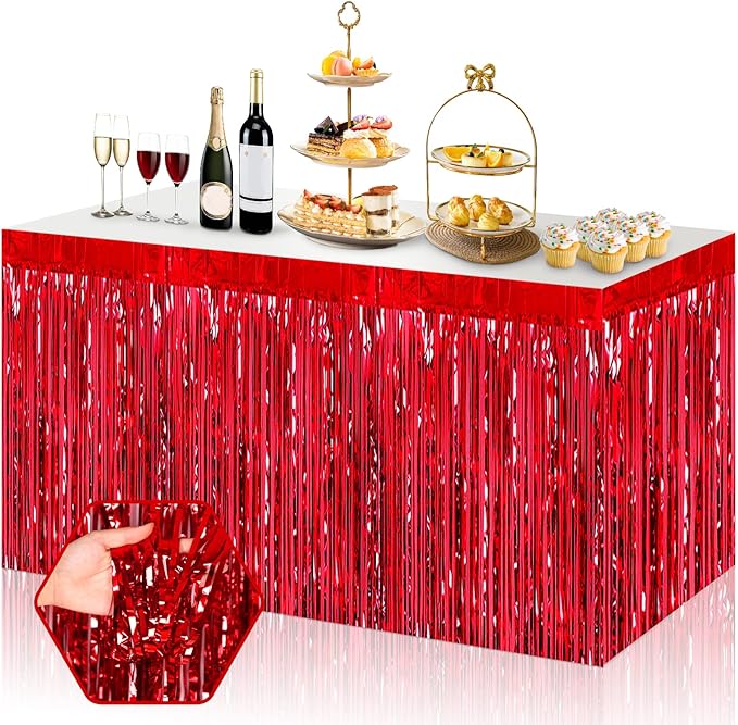 3 Pack 29x108 Inch Red Foil Fringe Table Skirts Metallic Banner by Ferwzsr