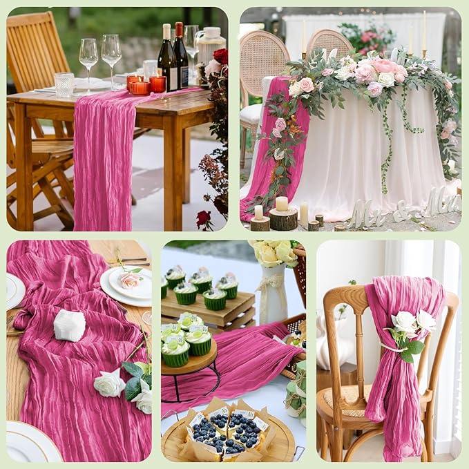 Asee'm 12pcs Cheesecloth Table Runner 120 Inches Long Deep Pink Boho Gauze - Image 7