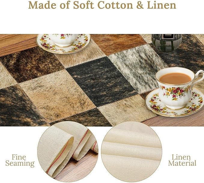Rustic Cow Skin Patchwork Print Table Runner, Farmhouse Country Western Style - Image 6