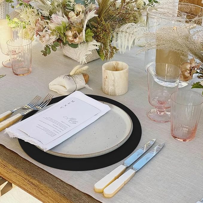 50 Black Paper Place Mats Black Round Disposable Table Mats Decorative Placemats - Image 7