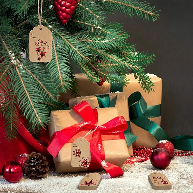 LOKIPA 120 Pieces Christmas Kraft Paper Gift Tags Hang Labels - Image 6