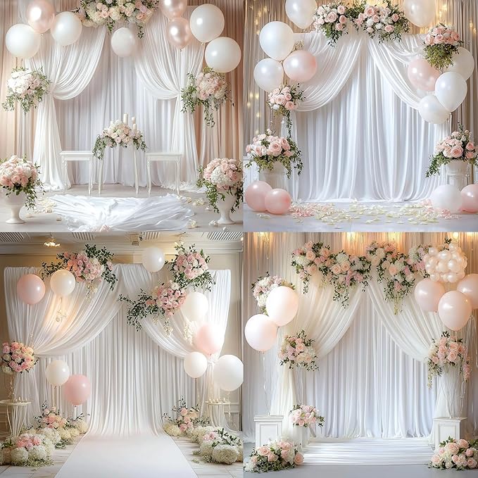 10ftx12ft Wrinkle Free White Backdrop Curtain, 2 Panels 12FT Height White - Image 2