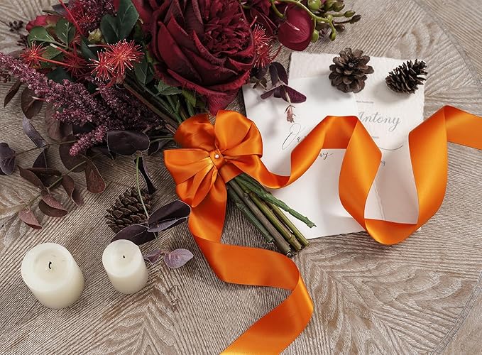 Satin Ribbon 1-1/2 Inch x 50 Yards Double-Faced Ginger Polyester Ribbons - Image 6