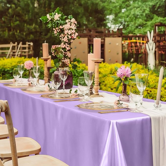 TURSTIN 4 Packs Pastel Rainbow Satin Tablecloth 102 x 58 Inch Overlay Satin - Image 6