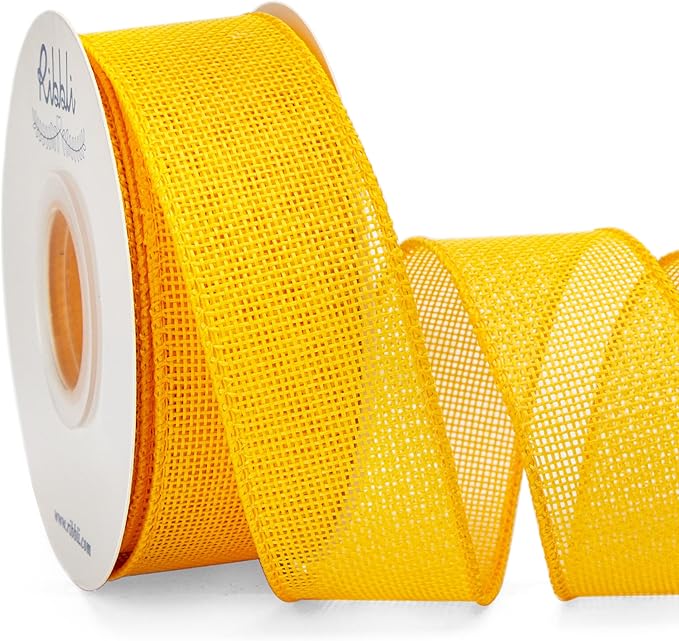 Ribbli Yellow Burlap Wired Ribbon, 1-1/2 Inch x 10 Yard, Wired Edge Ribbon by Ribbli
