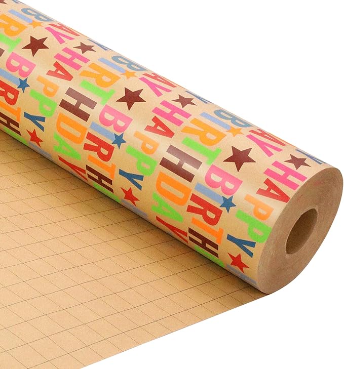 LaRibbons Birthday Wrapping Paper Jumbo 24 Inch x 417 Feet Half Ream Kraft Gift - Image 3