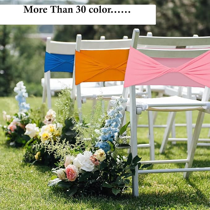MDS Pack of 75 Spandex Chair Sashes Bows Elastic Stretch Dining Chair Bands - Image 6