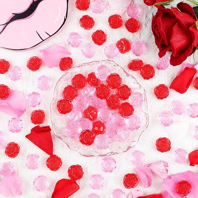 Fangoo 210PCS Red Pink Acrylic Rose Ornaments Mini Acrylic Rose Gems - Image 4