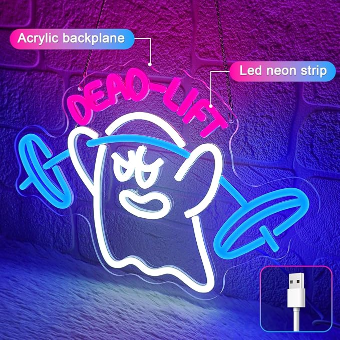 Dumbbell Neon Sign, Neon Signs for Wall Decor, Gym Neon Sign, Ghost Dead Lift - Image 2