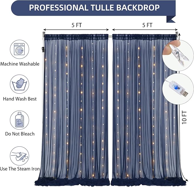 10×10ft Navy Blue Tulle Backdrop Curtain - Image 3