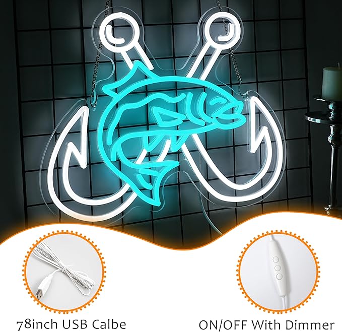 LISIGNVE Crossed Fish Hooks Neon Sign Fishing Led Neon Light - Image 2