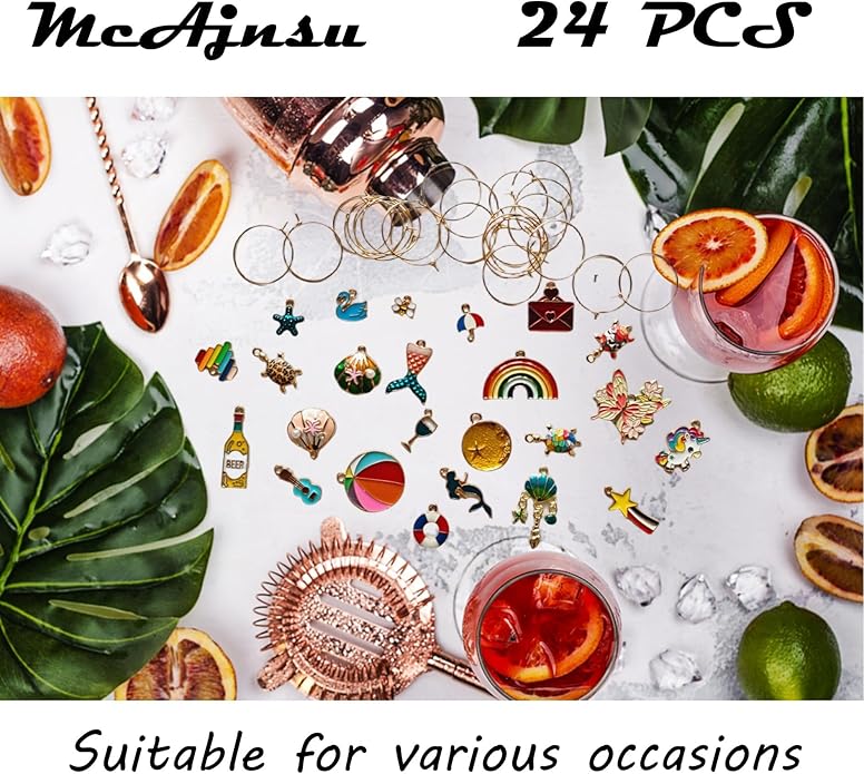 24Pcs Wine Glass Charms & Markers - Image 3