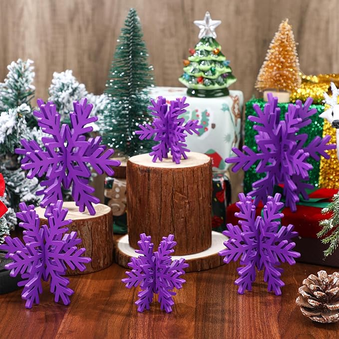 Bucherry 12 Pcs Wooden Snowflake Table Decor 3D Snowflake Tabletop Signs and by Bucherry