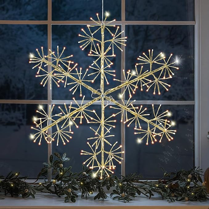 30’’ Christmas Snowflake Lights Outdoor, Pre-lit 240Pcs Warm White LEDs Hanging - Image 6
