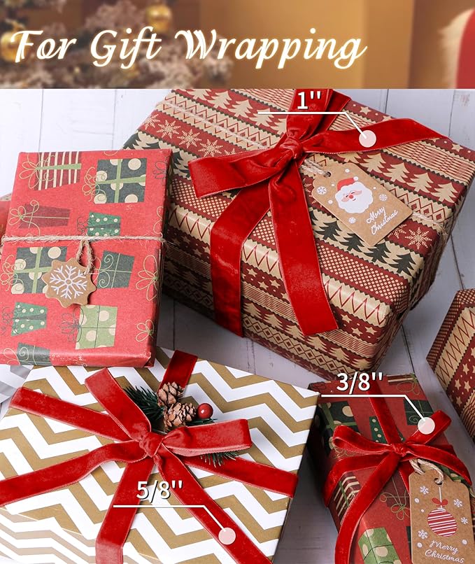 Red Velvet Ribbon 1'' 25 Yards for Christmas Tree, Gift Wrapping, Flower Bouquet - Image 3