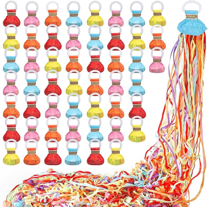 No Mess Streamers 50pack, Colorful Confetti Poppers, Hand Throw Party Poppers by Slofunife