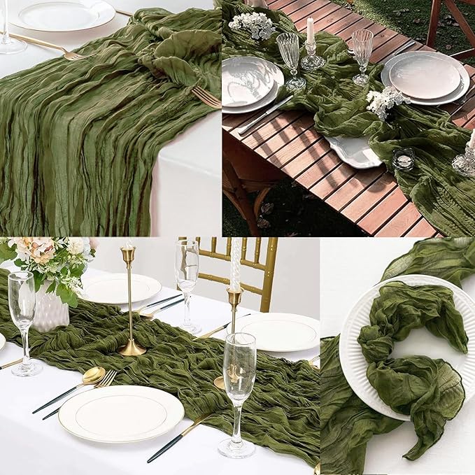 12 Pack Olive Green 10FT Cheesecloth Table Runner Rustic Gauze Cheese Cloth - Image 6