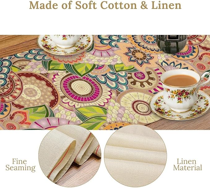Boho Floral Table Runner, Retro Bohemian Flower Table Runner - Image 5